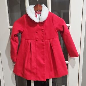 Max Studio Kids' Red Pea Coat with White Collar